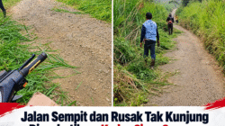 Jalan Sempit Dan Rusak Tak Kunjung Diperhatikan, Kades Sinar Gunung Geram Hingga Ajak Warga Gotong Royong